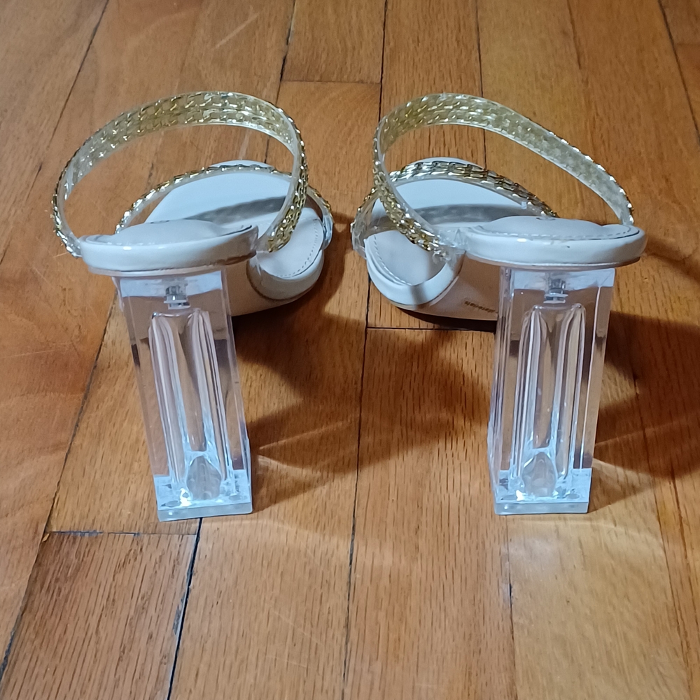 Glaze Women's Gold Heels with Clear Block Heel - Picture 5 of 11